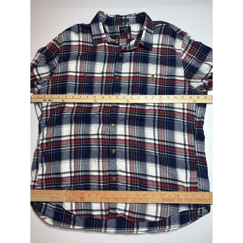 J.Crew Flannel Shirt Men’s XL Slim Fit Plaid Navy Red White Long Sleeve Button - Picture 4 of 7